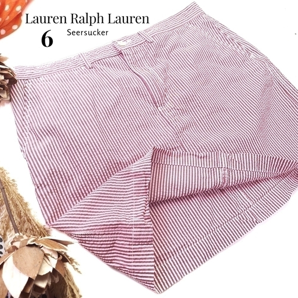Ralph Lauren Sport Seersucker  Red White  Stripe Skirt Sz 6 - Picture 1 of 7